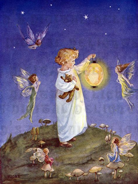 In A Fairy Circle Little Girl With Lantern Surrounded By Fairies