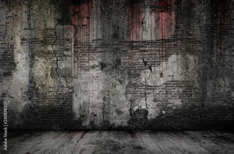 Bloody Background Scary Old Bricks Wall And Floor Concept Of Horror