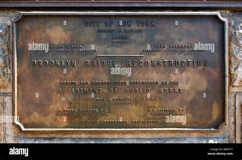 Commemorative Plaque To The Builder Of The Brooklyn Bridge New York