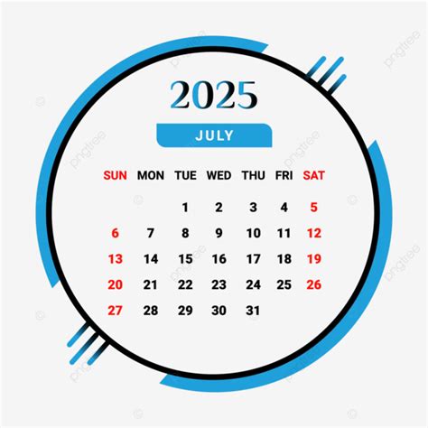 Calendario Del Mes De Julio De 2025 Con Azul Cielo Y Negro Vector Png