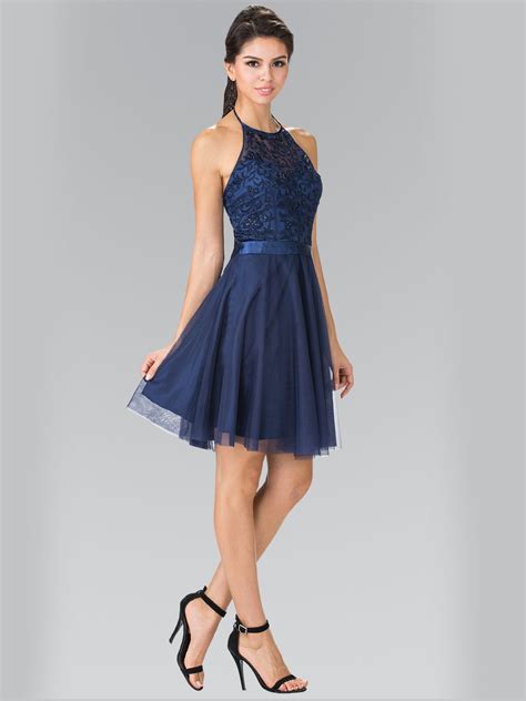 halter a line cocktail dress with embroidery sung boutique l a satin