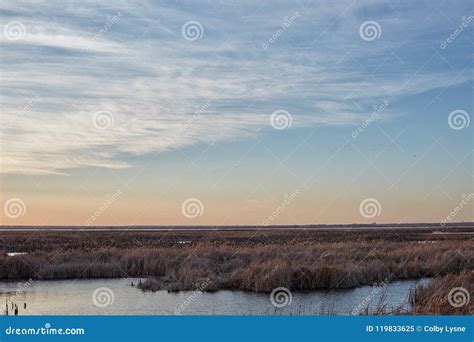 Sunset Over The Wetlands At Cheyenne Bottoms Stock Image Image Of