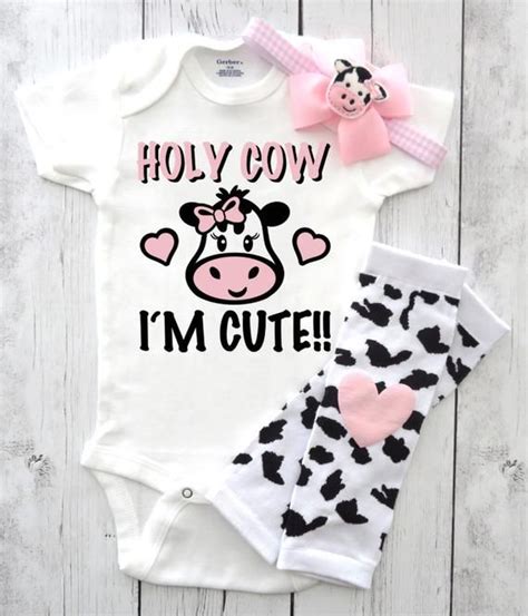 Holy Cow Im Cute Onesie For Baby Girl Cute Cow Etsy In 2021 Cow