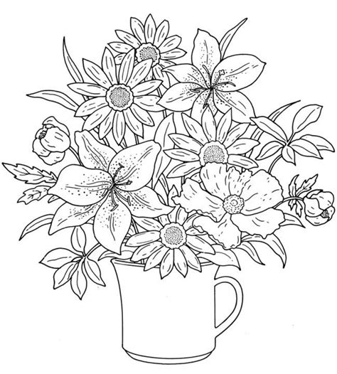 Cats and flowers coloring pages. Get This Realistic Flowers Coloring Pages for Adults raf61