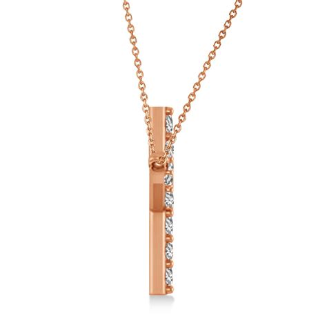 Diamond Sideways Curved Cross Pendant Necklace 14k Rose Gold 1 10ct