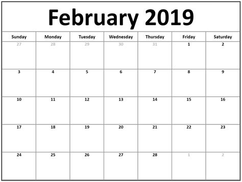 February Calendar 2019 For Office Calendar Printables Free Printable