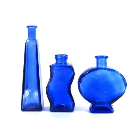 Cobalt Blue Glass Bottles Set Of 3 Vintage Blue Glass Etsy