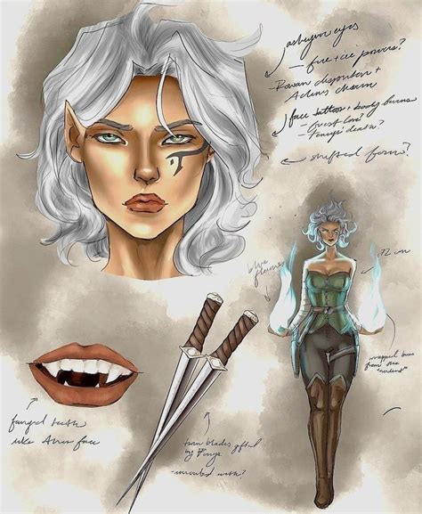 A Drawing Of A Woman With White Hair And Makeup Holding A Knife In Her