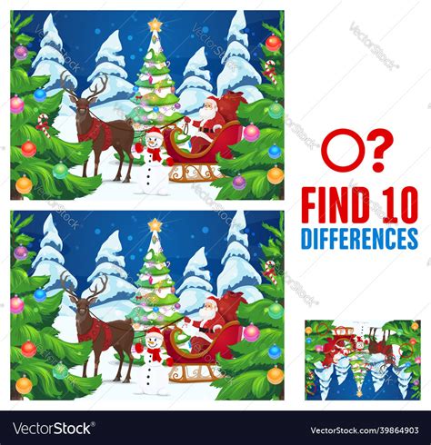 Child Christmas Find Ten Differences Game Vector Image
