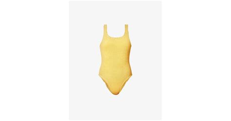 Hunza G Square Neck Seersucker Weave Swimsuit In Yellow Lyst