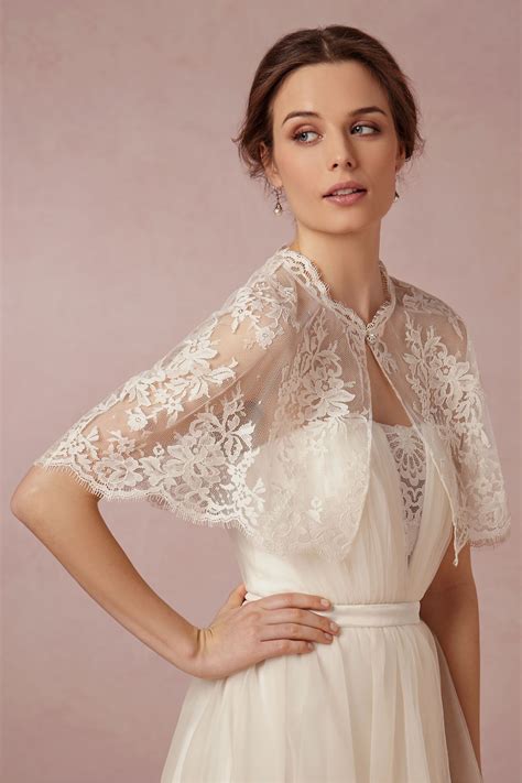 Bridal sweater lace with deeper back; Chantilly Capelet in New at BHLDN $150 | Bridal shrug ...