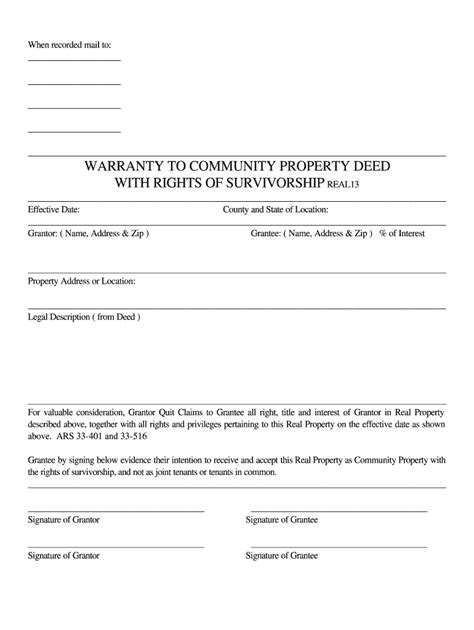 Arizona Warranty Deed To Community Property With Rights Of Survivorship