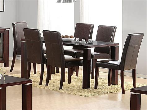 Mahogany Wooden Dining Table And 6 Brown Faux Chairs Homegenies