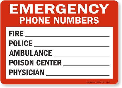 Emergency Phone Numbers Sign Sku S 1520