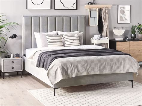 Cama De Terciopelo Gris Con Almacenaje 180 X 200 Cm Sezanne Belianies