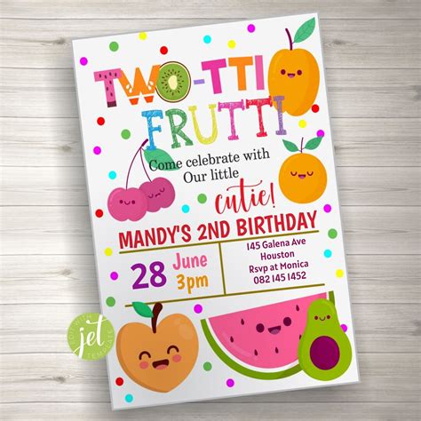 Editable Frutti Invitation Fruit Invite Two Tti Frutti Party Etsy