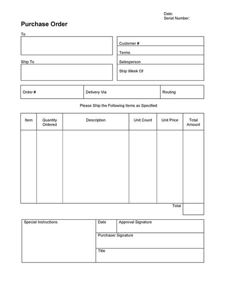 Purchase Order Form Template Business