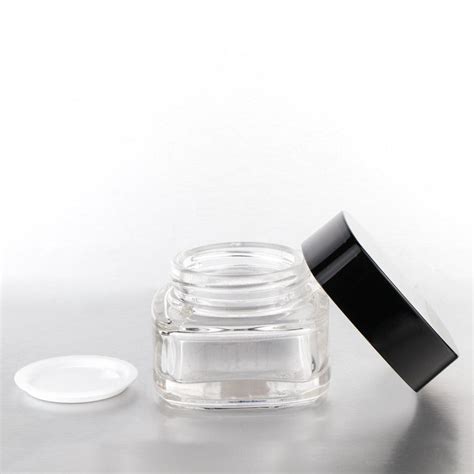Eco Friendly Glass Cosmetic Cream Jar Square Shape Clear Body Black Lid