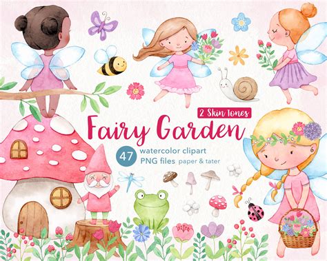 Fairy Garden Watercolor Clipart Spring Fairies Png Etsy Uk