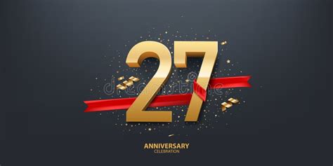 27th Anniversary Years Celebration Logotype Logo Ribbon Gold Number