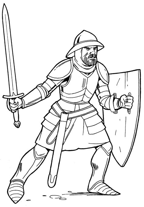 Caballero medieval dibujo para colorear. Dibujo para colorear - Caballero de la armadura de luz