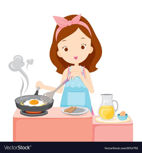 Girl Cooking Fried Egg For Breakfast Royalty Free Vector