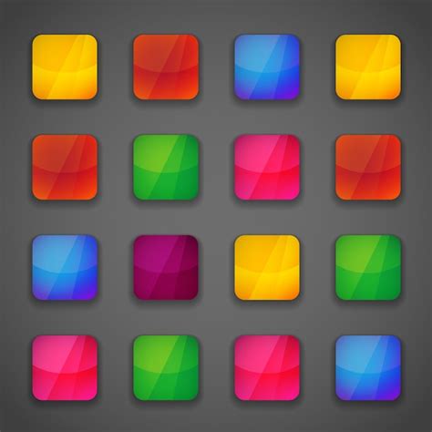 Free Vector Set Of Colorful Square Button Icons For Your Design In