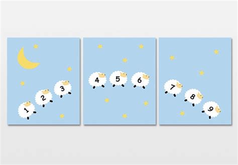 Counting Sheep Nursery Art Print Set Of 3 Baby Number Artwork Etsy