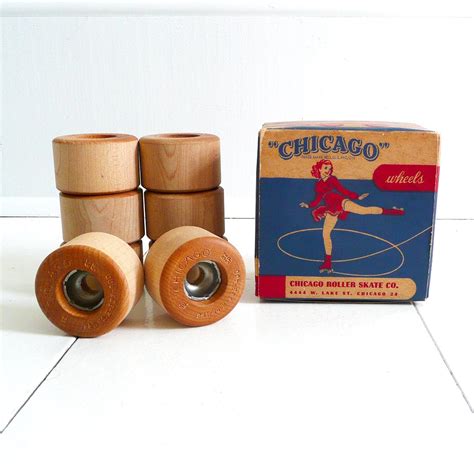 Antique Chicago Roller Skate Wood Wheels In Original Box