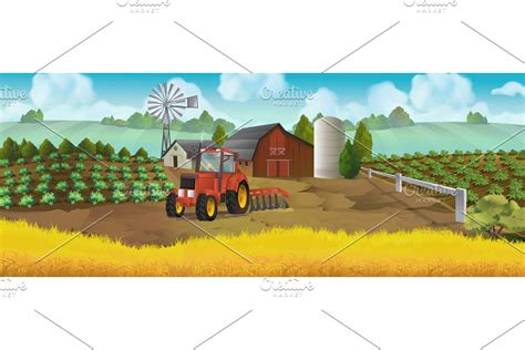 Farm Field Landscape Vector Custom Designed Illustrations Creative
