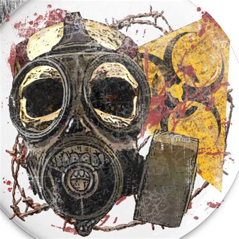 Hellacious Designs Biohazard Skull Gas Mask 2 14 Inch Button 5 Pack