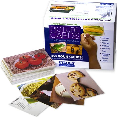 The back of each card is numbered and gives a label and category for the image, as well as suggested activities appropriate to the card. Language Builder Photo Cards - Picture Nouns