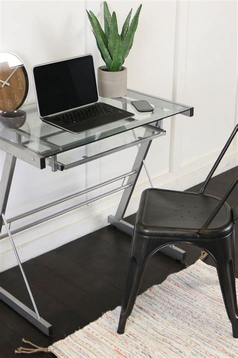 Silver Home Office Glass Metal Computer Desk By Walker Edison Furniture