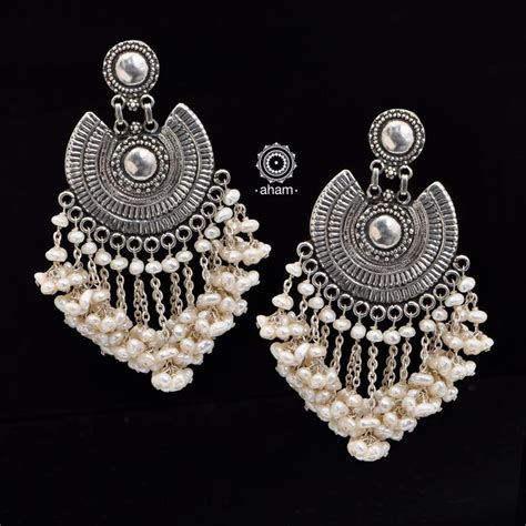 Ruhi Pearl Silver Earrings Silver Pearl Earrings Handcrafted Silver