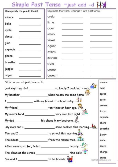 Past Tense Ed Worksheets Simple Past Tense Add D English Esl Worksheets