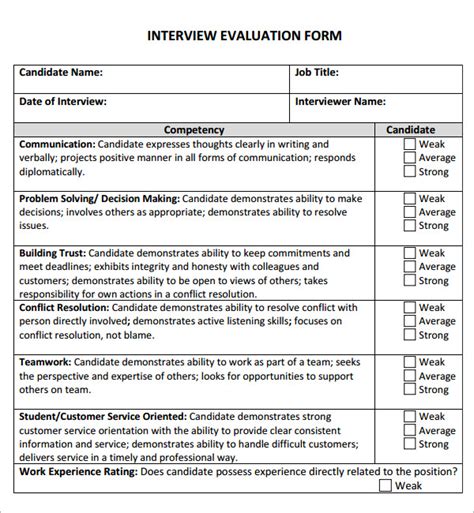 Free 7 Interview Evaluation Samples In Pdf Ms Word