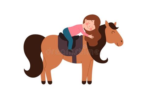 Boy Learns To Ride A Horse Vector Flat Illustration On A White