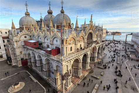 Basilica San Marco Elevated View From Torre Dellorologio Late