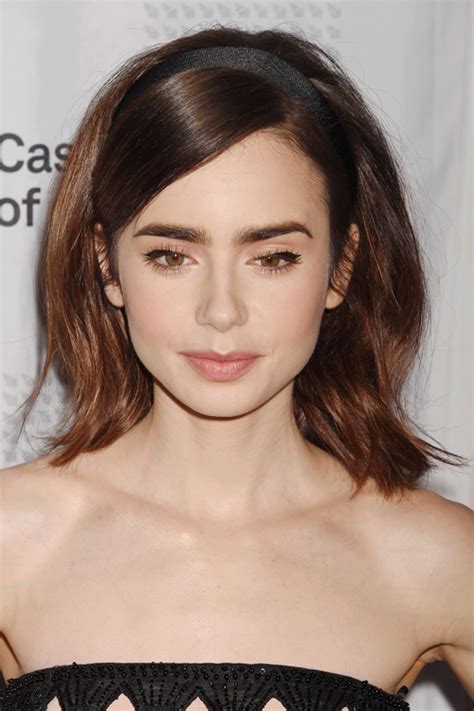 Lily Collins Straight Dark Brown Headband Hairstyle Steal Her Style