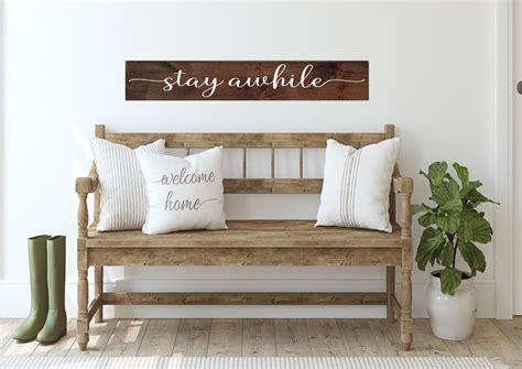 Stay Awhile Sign Living Room Wall Decor Stay Awhile Wood Sign