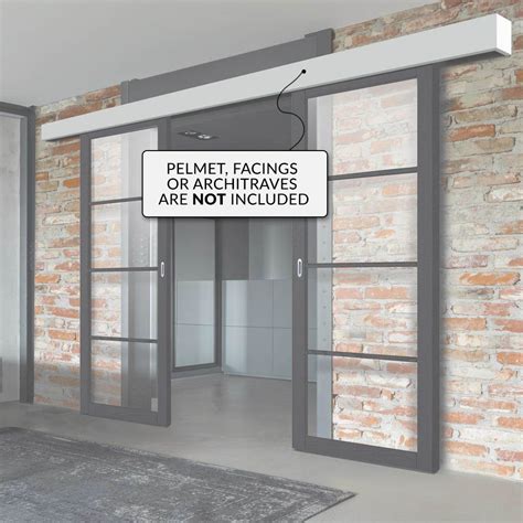 Double Sliding Door And Wall Track Soho 4 Pane Charcoal Door Clear G