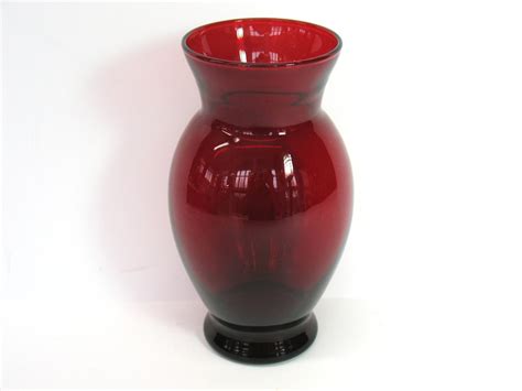 Red Glass Vase Christmas Decor Holiday Floral Arrangement