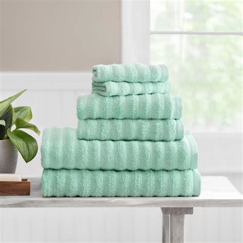 Mainstays Performance Textured Bath Towel 6 Piece Set Mint
