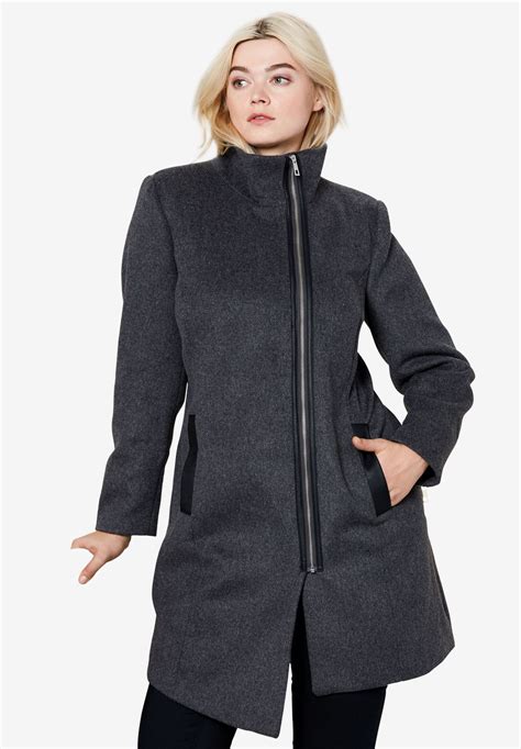 Asymmetrical Zip Wool Blend Coat By Ellos Plus Size Wool Coats