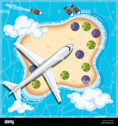 Airplane Flying Over The Island Illustration Stock Vector Image And Art