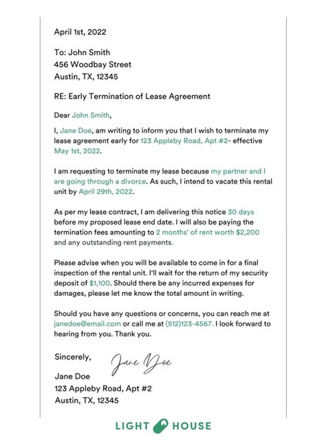 how to write a rental termination letter lighthouse