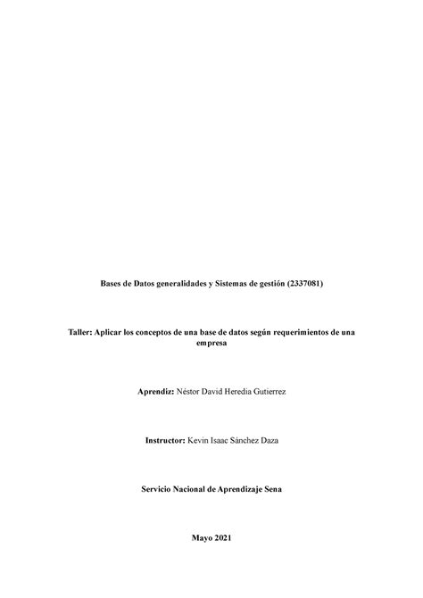 Bases De Datos Taller 1 Bases De Datos Generalidades Y Sistemas De