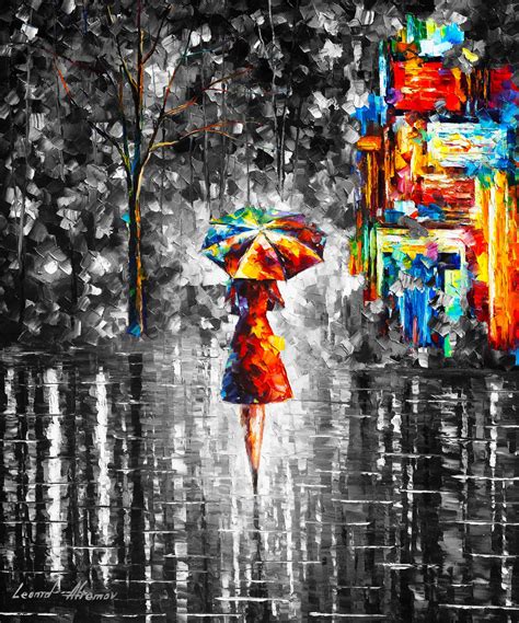 Rain Princess With Umbrella Bandw — Palette Knife Oil Painting On Canvas