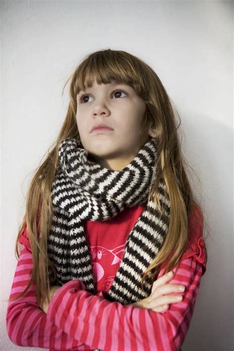 Portrait Young Little Cute Girl In Scarf Stock Photo Image Of