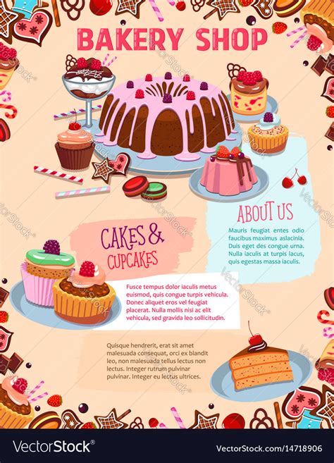 Poster For Bakery Shop Cakes And Desserts Vector Image